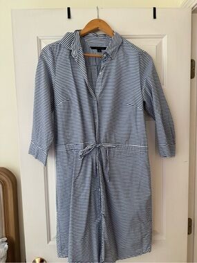 Tommy Hilfiger Navy and White Striped Shirt Dress